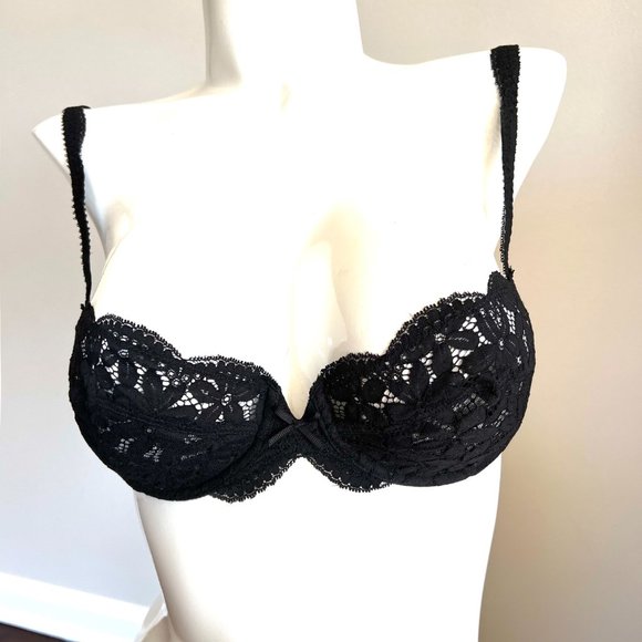 Vintage Lou Bra from Paris France Dainty Daisy Lace flowers & Bows Black 34B 36C - Picture 11 of 15
